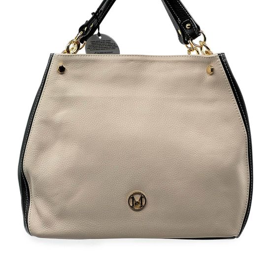 Сумка MOT-CLE кожаная бежевая/черная - фото 1, COFFA MOT