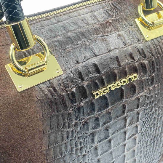 Сумка Di Gregorio коричневая крок/замша - фото 4, 