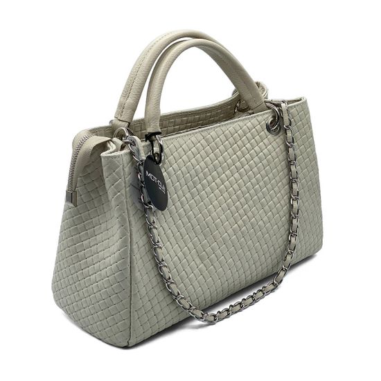 Сумка на плечо MOT CLE  кожаная плетеная бежевая - фото 2, B9601 MOT BEIGE