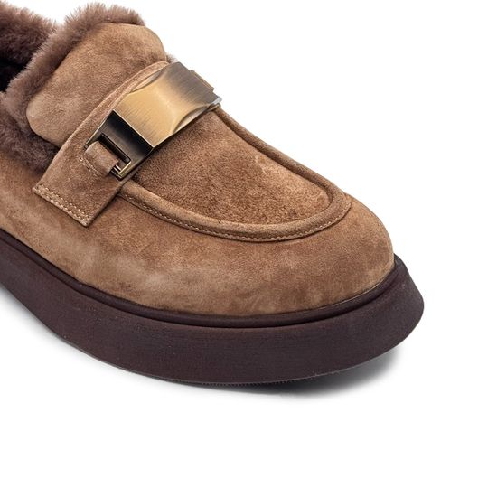 Лоферы Francesco Valeri бежевые замшевые на меху - фото 6, U32 FV CUOIO