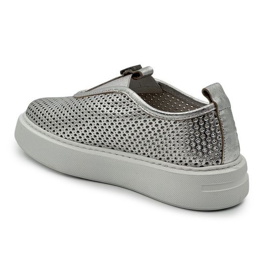 Кеды Lab Milano серебристые кожаные с перфорацией - фото 3, 2639 LAB ARGENTO