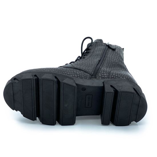 Ботинки Mimmu черные кожаные демисезонные тиснение под крокодила - фото 4, ER5154 MIM COCCO