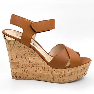 Босоножки Renzi коричневые кожаные на пробковой танкетке - фото 1, 521002 RZ