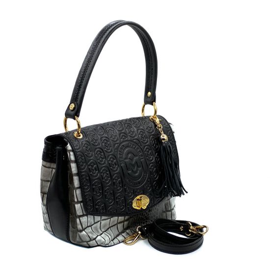 Сумка Marino Orlandi черно-белая крокодил - фото 2, 