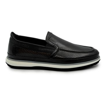 Слипоны Giampieronicola черные кожаные перфорированные - фото 1, F338122A  GPN NERO