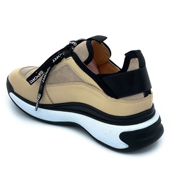 Кросссовки Lab Milano черно-бежевые кожаные демисезонные - фото 3, ZN1313 LAB BEIGE