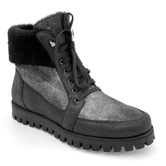 Ботинки Marzetti черно-серебряные замшевые МЕХ - фото 2, 