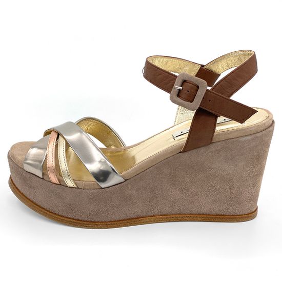 Босоножки Tiffi коричнево-золотые кожаные с замшевыми вставками - фото 1, 