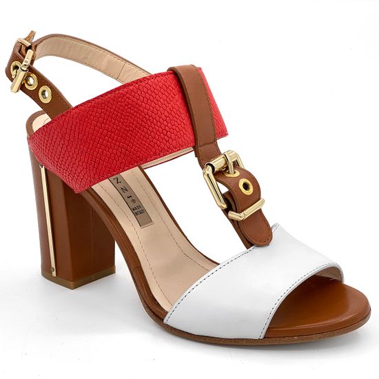 Босоножки Renzi кожаные триколор красный коричневый белый - фото 2, 501806 RZ