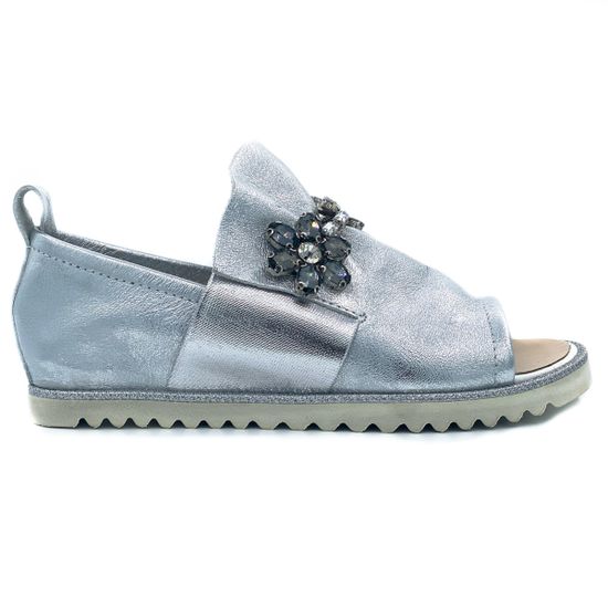 Слипоны Cover серебряные кожаные с открытым носом - фото 1, 