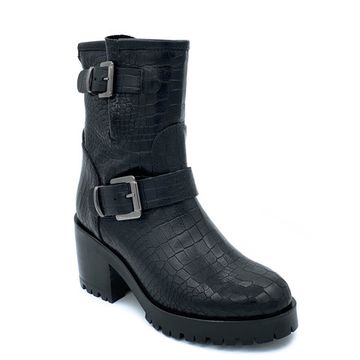 Ботинки Mimmu черные кожаные Байка тиснение под крокодила - фото 2, E228E2 MIM COCCO