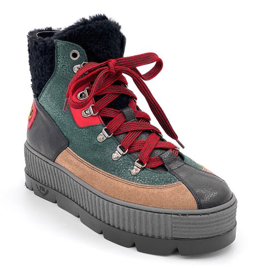 Ботинки Marzetti зелено-коричневые МЕХ комбинация замши и кожи - фото 2, 