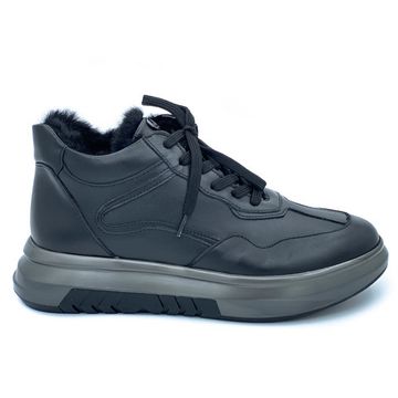 Кроссовки Lab Milano черные кожаные МЕХ - фото 1, ZEN10385 LAB