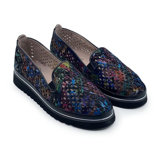 Слипоны Lab Milano кожаные перфорированные черные/мульти - фото 7, 