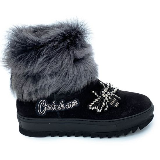 Полусапоги Pertini черные замшевые МЕХ - фото 1, 