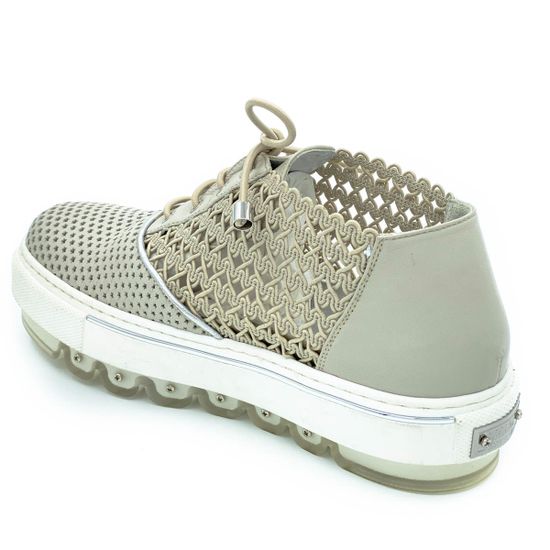 Полуботинки Mara бежевые комбинация кожи и текстиля - фото 3, 