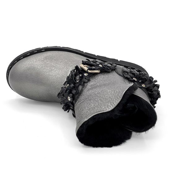 Ботинки Mimmu черно-серебряные кожаные МЕХ - фото 5, BOOTH2 MIM