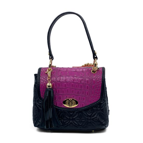 Сумка Marino Orlandi черная фуксия кожаная лакированная - фото 1, 