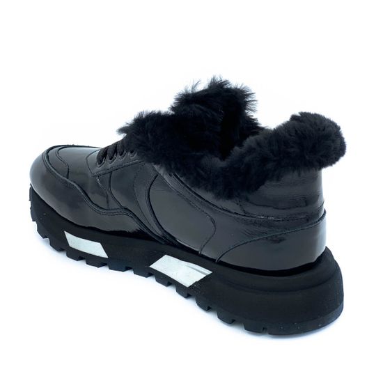 Кроссовки Marcelo Lopez черные из лакированной кожи МЕХ - фото 3, ER15911 ML NERO