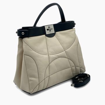 Сумка Renato Angi бежевая с черным верхом кожаная - фото 2, 2604336 RA BEIGE NERO