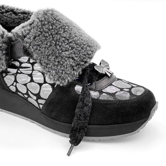 Ботинки Marzetti черно-серебряные замшевые МЕХ - фото 7, D70745M02 MZ