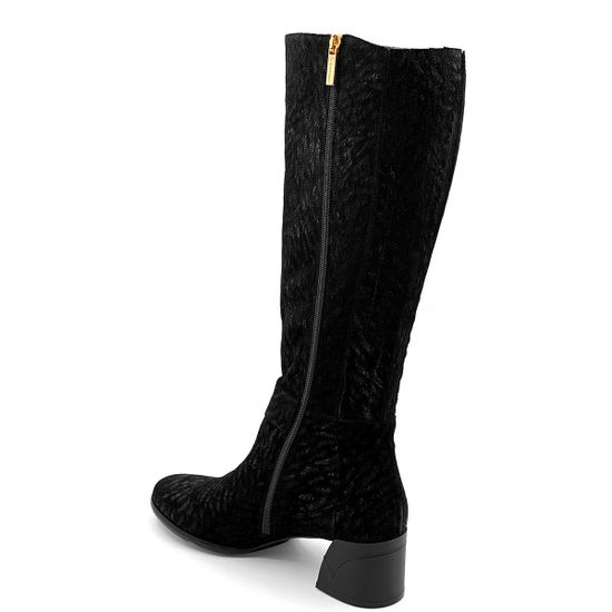 Сапоги Ilasio Renzoni черные замшевые МЕХ с лазерной обработкой - фото 3, 4600 IR