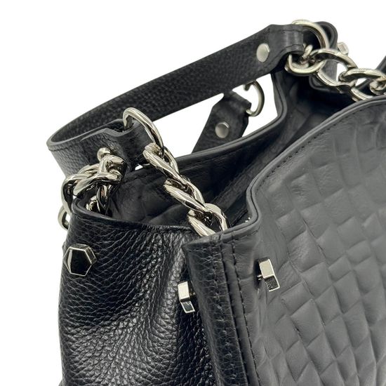 Сумка MOT CLE черная кожаная с &quot;серебряной&quot; фурнитурой - фото 4, COFFA MOT NERO COCCO SILVER