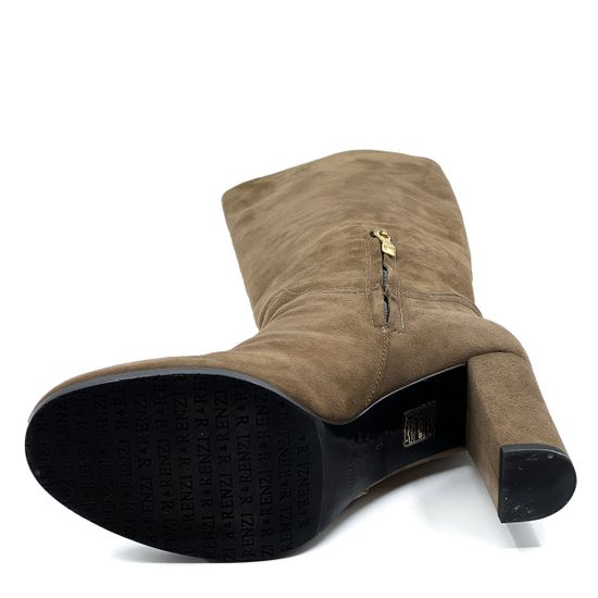 Сапоги Renzi бежевые замшевые МЕХ - фото 4, 471519 RZ OLIVE