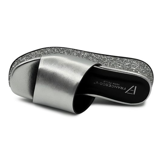 Шлепанцы Francesco V серебристые кожаные со стразами - фото 5, T118 FV ARGENTO