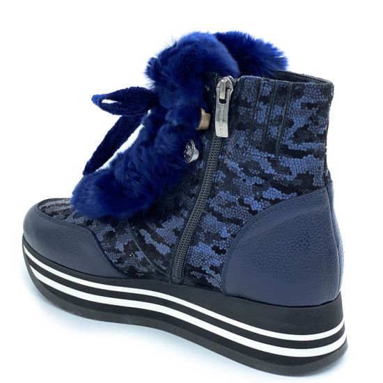 Ботинки Marzetti синие кожаные МЕХ - фото 3, 