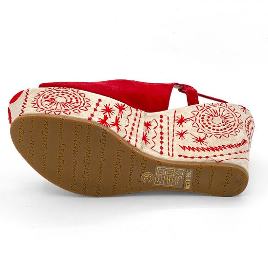 Босоножки Santini замшевые красные на расписной танкетке - фото 4, 