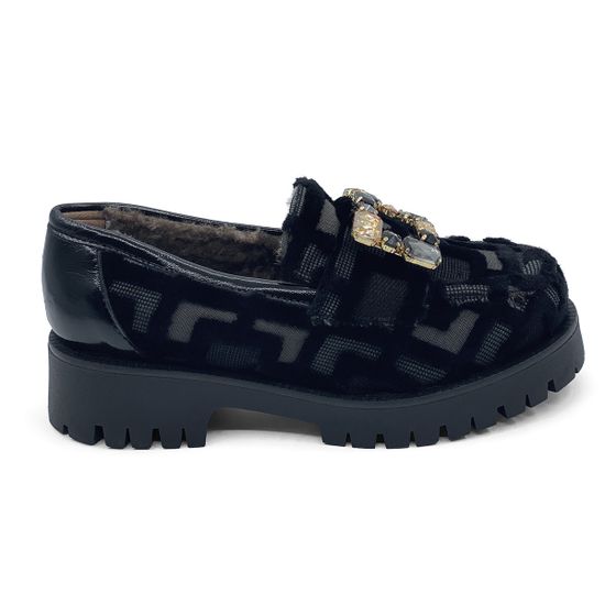 Лоферы NILA NILA черные замша/текстиль на меху - фото 1, VICTORIA-VLM NIL NERO