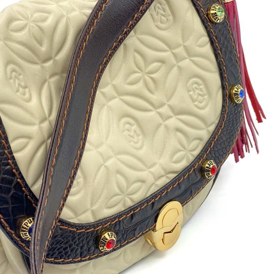 Сумка женская кросс-боди Marino Orlandi кожаная бежевая-коричневая - фото 4, 