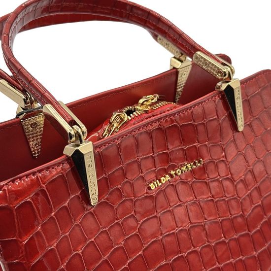 Сумка Gilda Tonelli красная лакированная тиснение &quot;крокодил&quot; - фото 4, 1903 TON ROSSO