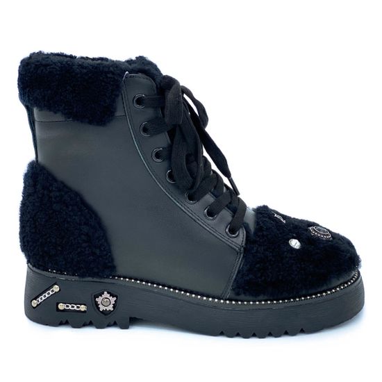 Ботинки Marcelo Lopez черные кожаные МЕХ - фото 1, RW06 ML