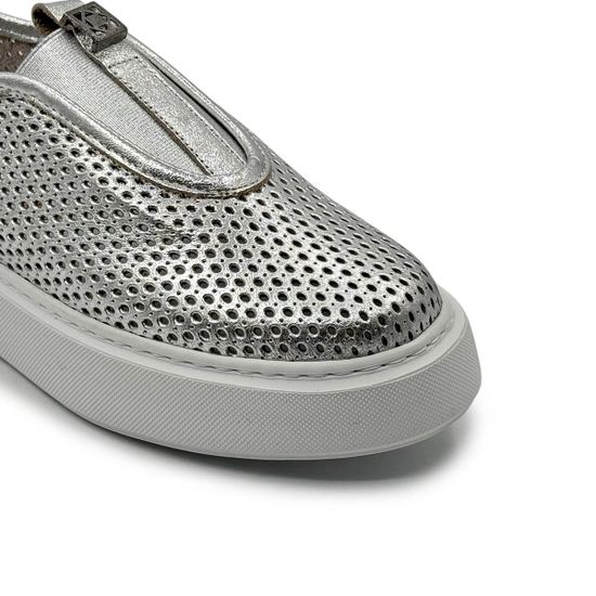 Кеды Lab Milano серебристые кожаные с перфорацией - фото 6, 2639 LAB ARGENTO