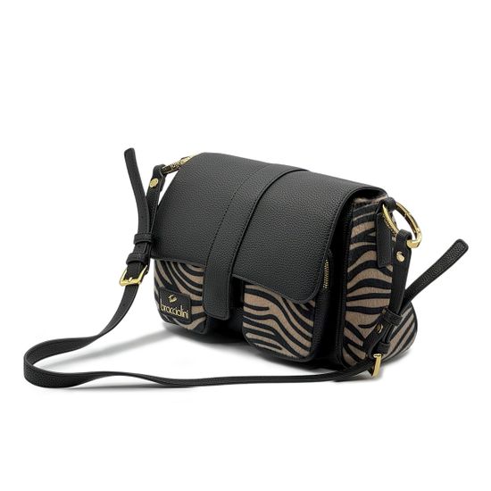 Сумка Braccialini черная/коричневая кожаная принт "зебра" - фото 2, B18634 O03 BRA