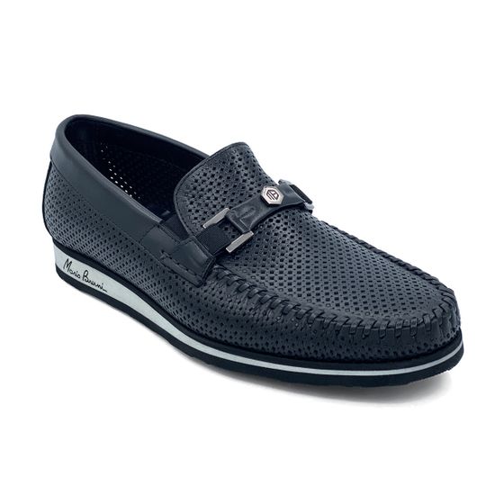 Лоферы Mario Bruni кожаные перфорированные черные - фото 2, 