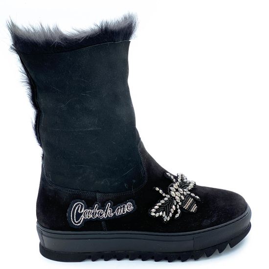 Полусапоги Pertini черные замшевые МЕХ - фото 4, 