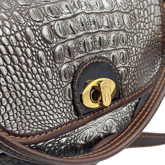 Сумка Marino Orlandi кожаная крокодил коричневая/серебристая - фото 4, 