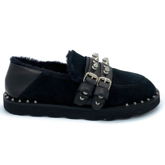 Полуботинки Mimmu черные замшевые МЕХ - фото 1, BEDJ2C MIM