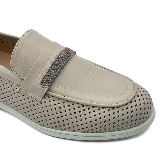 Лоферы Donna Soft  кожаные перфорированные бежевые - фото 6, 