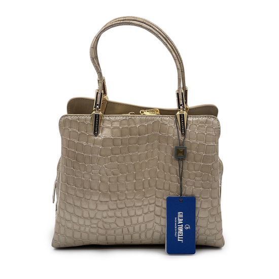 Сумка Gilda Tonelli бежевая лакированная тиснение &quot;крокодил&quot; - фото 3, 