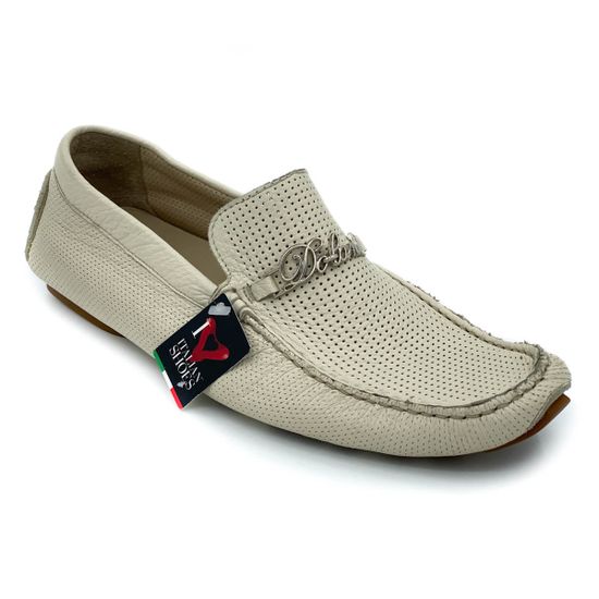 Мокасины Ernesto Dolani бежевые кожаные со сквозной перфорацией - фото 2, 