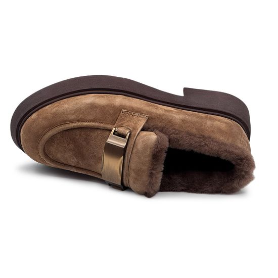 Лоферы Francesco Valeri бежевые замшевые на меху - фото 5, U32 FV CUOIO