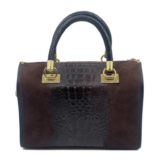 Сумка Di Gregorio коричневая крок/замша - фото 3, 