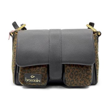 Сумка Braccialini черная/коричневая кожаная принт &quot;леопард&quot; - фото 1, B18634 P42 BRA
