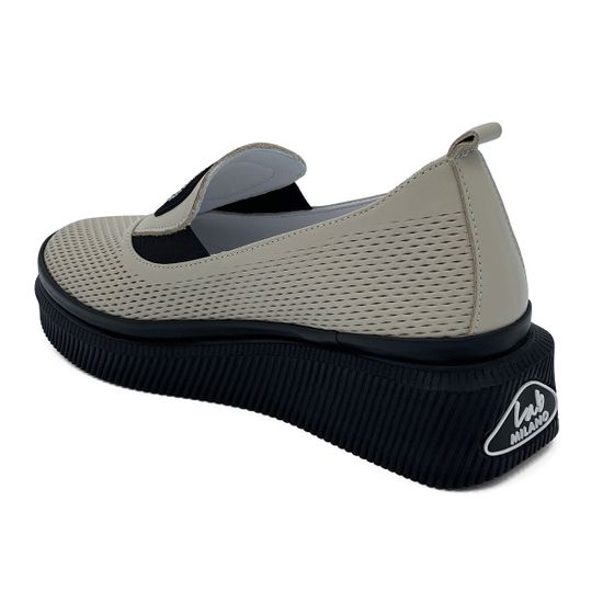 Слипоны Lab Milano бежевые кожаные с перфорацией - фото 3, 3750154 LAB BEIGE