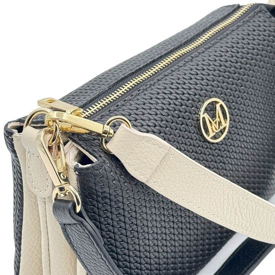 Сумка кросс-боди MOT-CLE кожаная черно-бежевая c "золотой" фурнитурой - фото 4, TRIS MOT NERO BEIGE