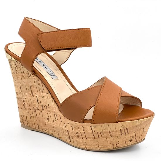 Босоножки Renzi коричневые кожаные на пробковой танкетке - фото 2, 521002 RZ